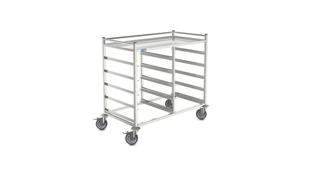 Korbtransportwagen, 10 x 500er Körbe, mit Arbeitsplatte