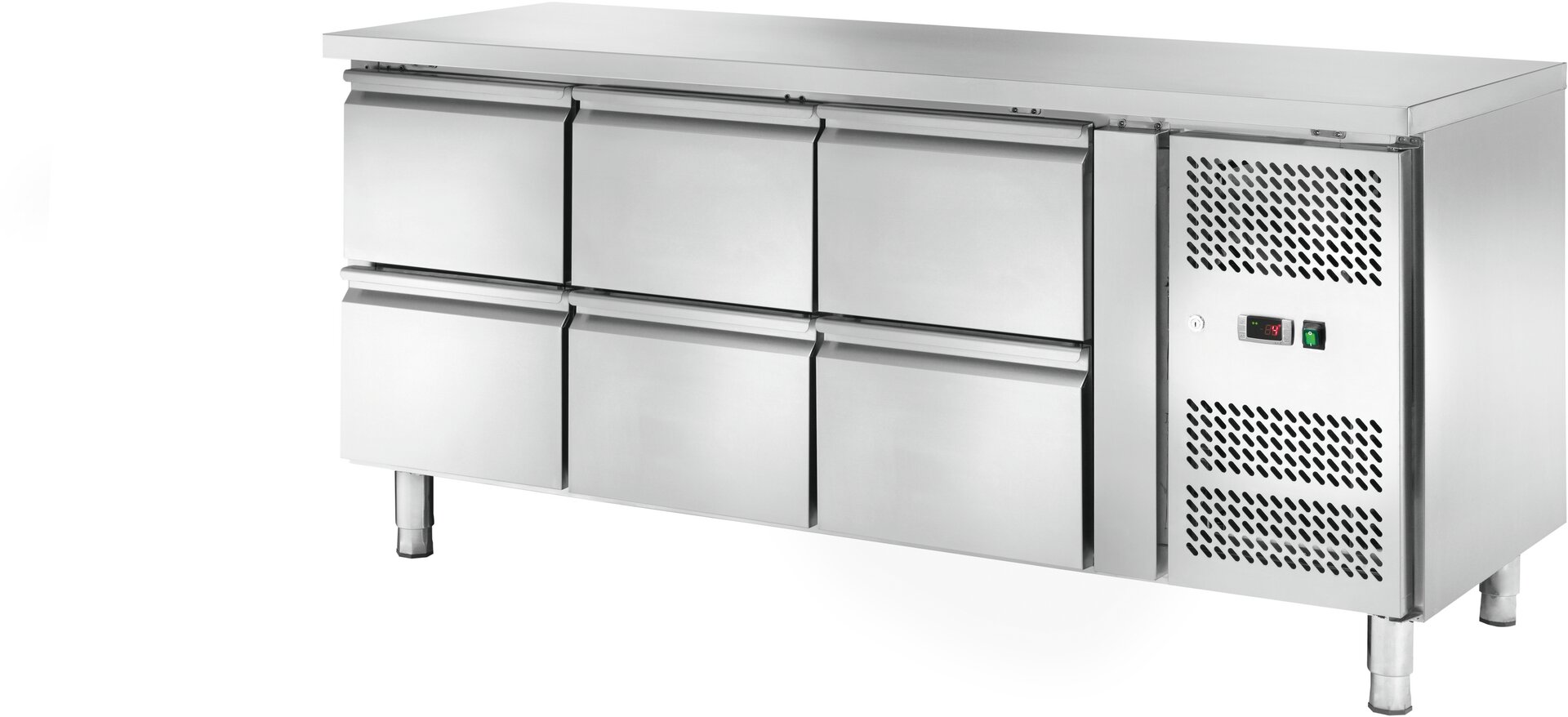 Kühltisch 417 l GN 1/1 ohne Aufkantung, 6 Schubladen