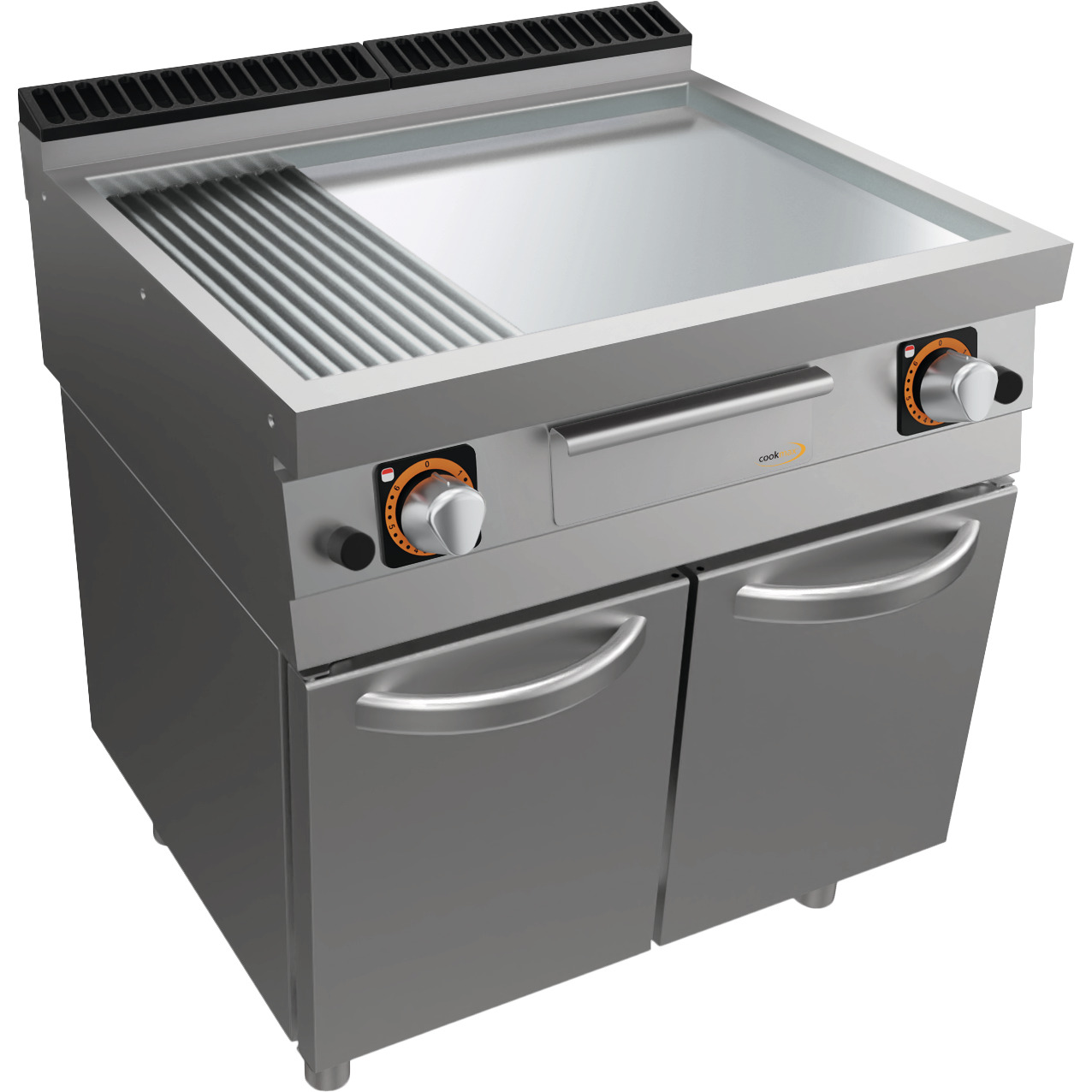 Gas-Grillplatte, glatt + gerillt, mit Unterbau mit Türen