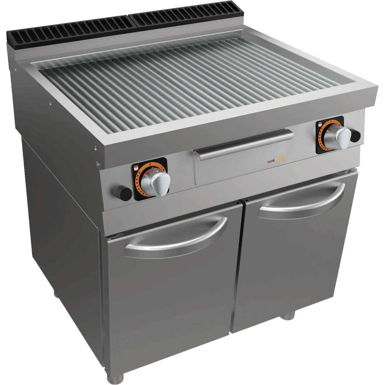 Gas-Grillplatte, gerillt, mit Unterbau mit Türen