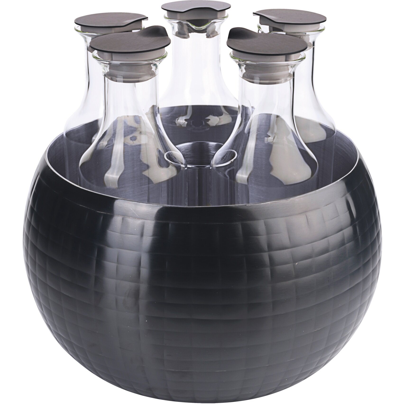 Getränke-Set Quintet gehämmert ø 350 mm doppelwandig inkl. 5 Glaskaraffen
