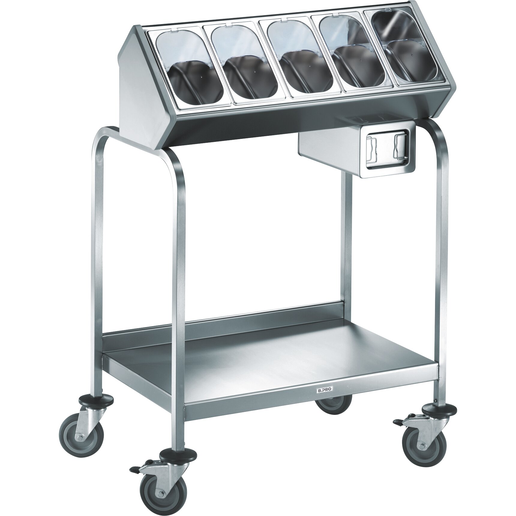 Besteck- und Tablettwagen / 5 Besteckbehälter / 1 CNS-Serviettenspender