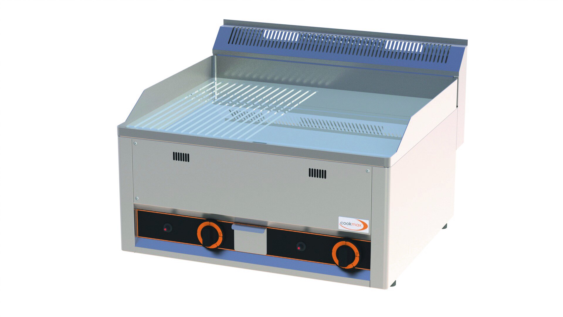 Gas-Grillplatte 1/2 gerillt 1/2 rau verchromt 2 Heizzonen 660 x 600 x 290 mm