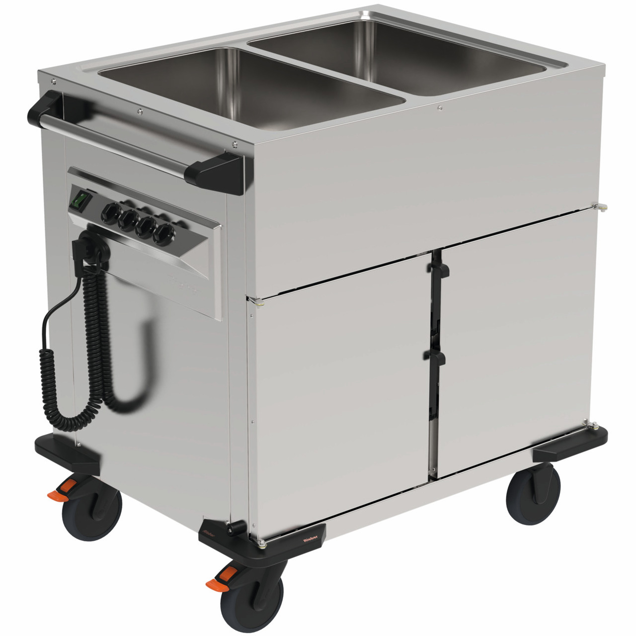 Speisenausgabewagen 2 Fächer je 8 Einschübe / beheizt / mit Warmhaltebecken