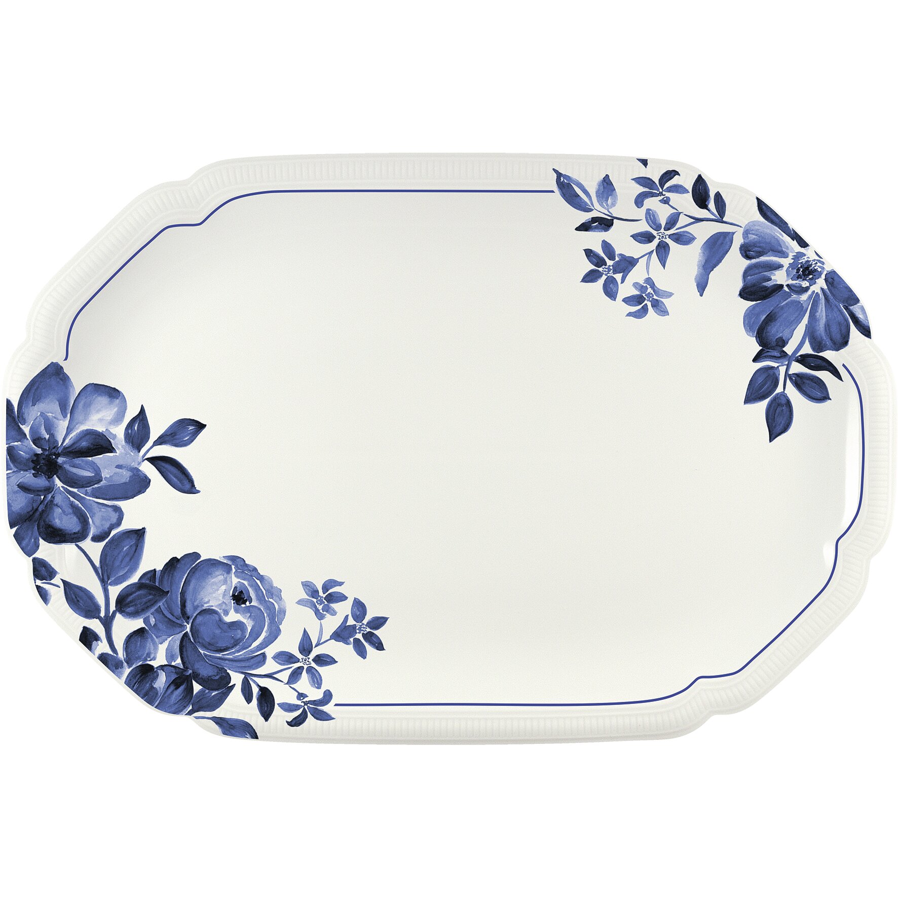 Floral Charm, Coupplatte oval mit Relief 358 x 240 mm blue