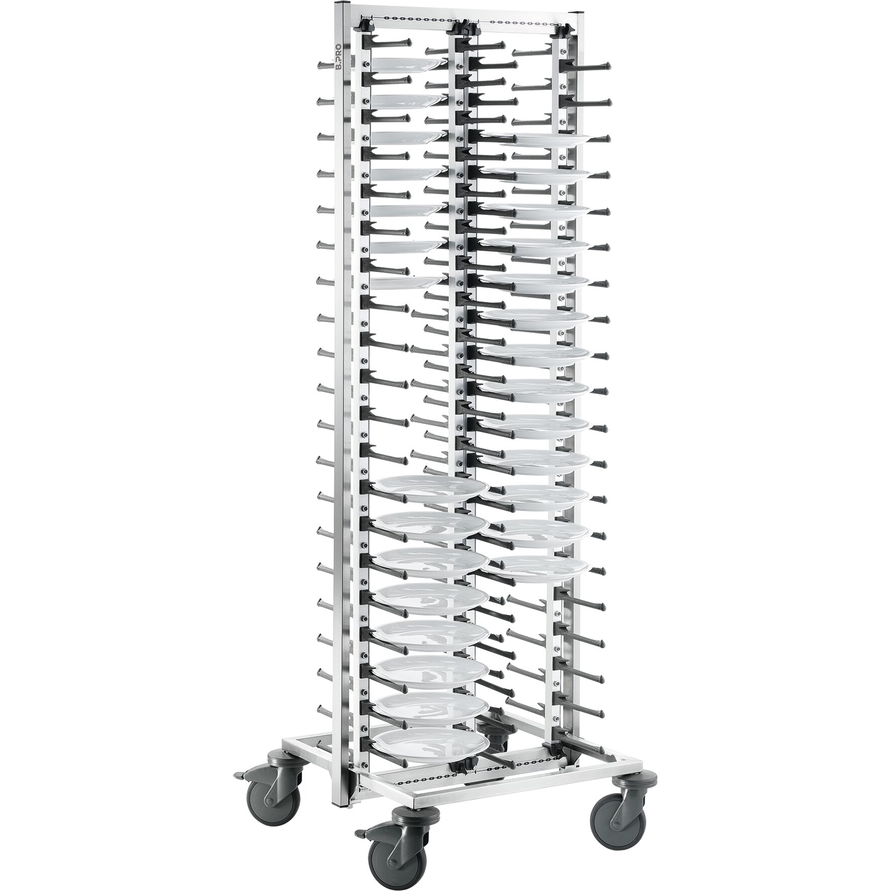 Tellerstapelsystem fahrbar / für max. 80 Teller / Rollen aus Kunststoff